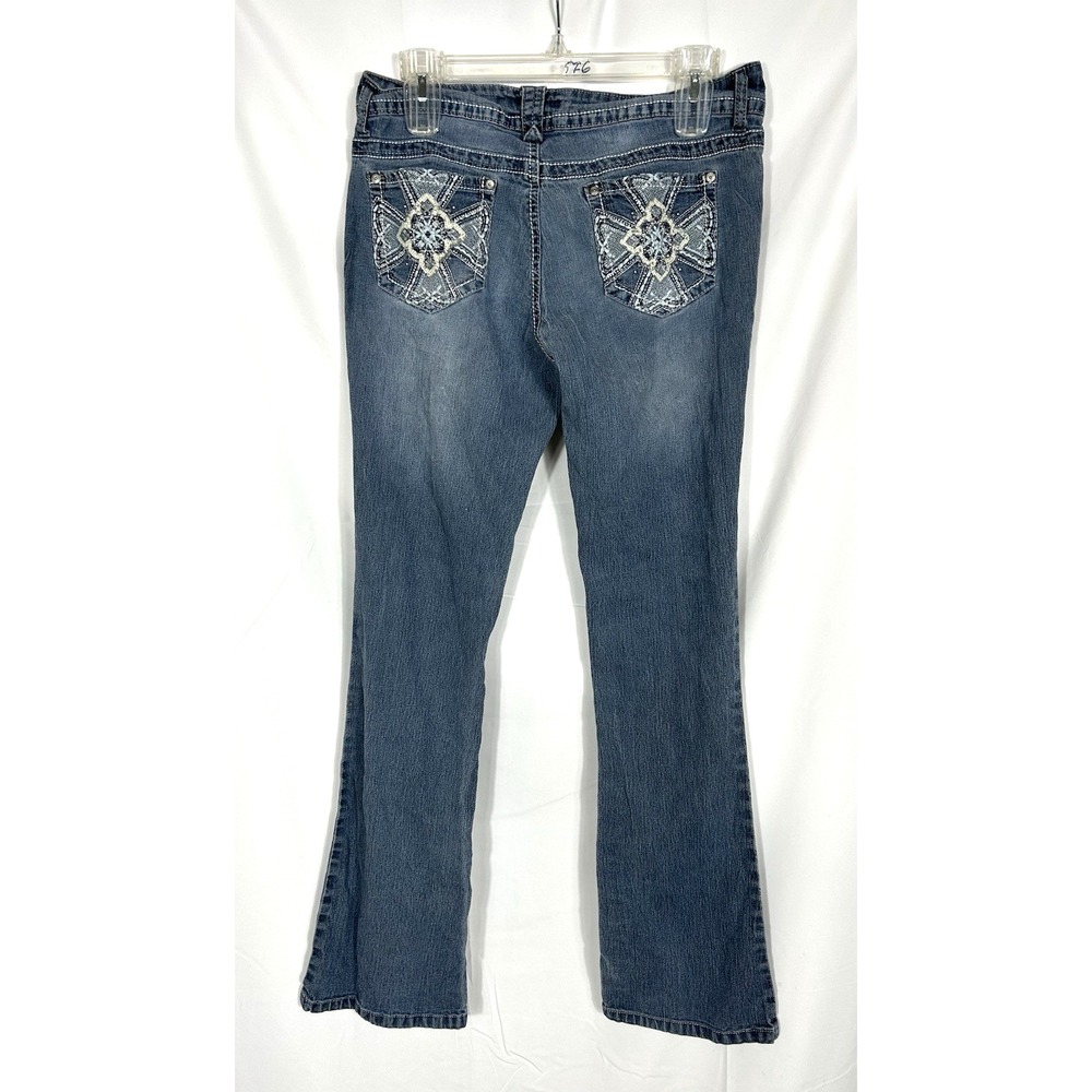 2000s L.E.I. Ashley Low Rise Bootcut Jeans‎ Y2K Cross Embellished Pocket Size 9